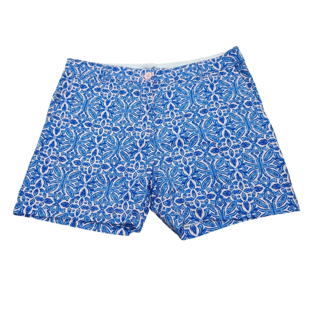 Caribbean Joe Shorts Floral Geometric Blue‎ Pink Cotton Blend Summer Size 12